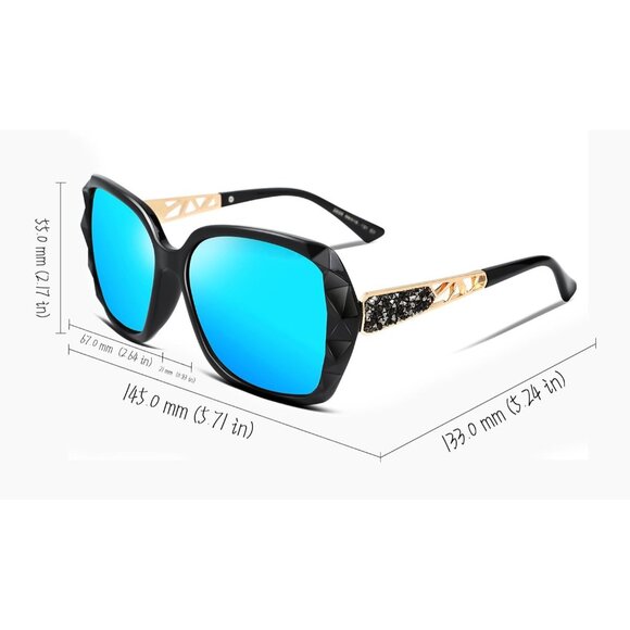 Women's Crystal Square Blue Sunglasses Sparkling Composite Shiny Frame Design - Picture 5 of 8